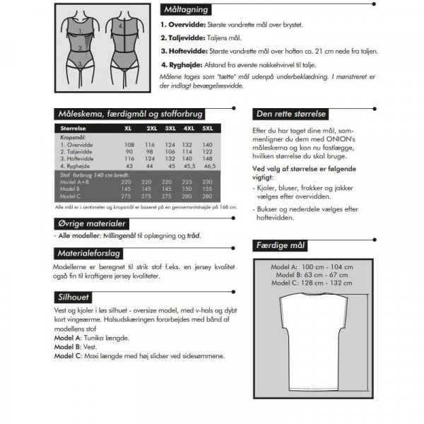 Snitmønster Onion 9030 "Vest og kaftan kjole til strikstof" str XL - 5 XL