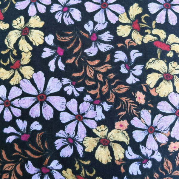 Vævet Viscose sort med blomster