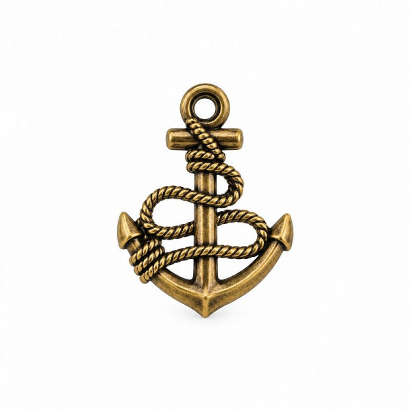 Charm "Anker med kæde" 23mm gammel messing