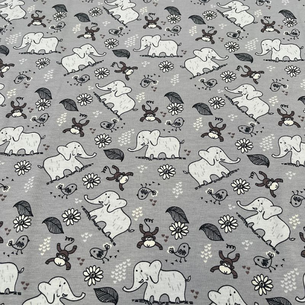 Bomuldsjersey “Min lille elefant“ grå
