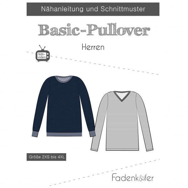 Papierschnittmuster "Basic-Pullover" Herren Gr. 2XS - 4XL