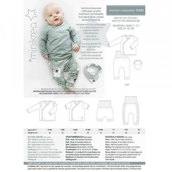Papierschnittmuster 11430 "Baby Set mit Lätzchen" von minikrea 0 - 2 Jahre (Gr. 50 - 92)