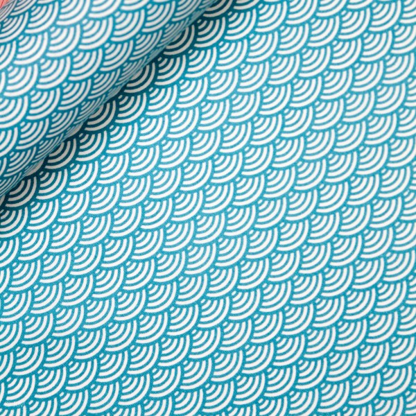 Coated Cotton “Luna“ blue waves