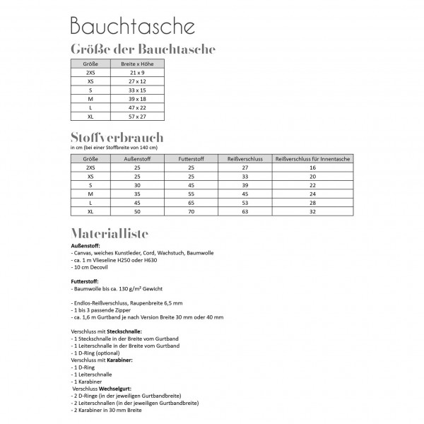 Papierschnittmuster "Bauchtasche" Gr. 2XS - XL