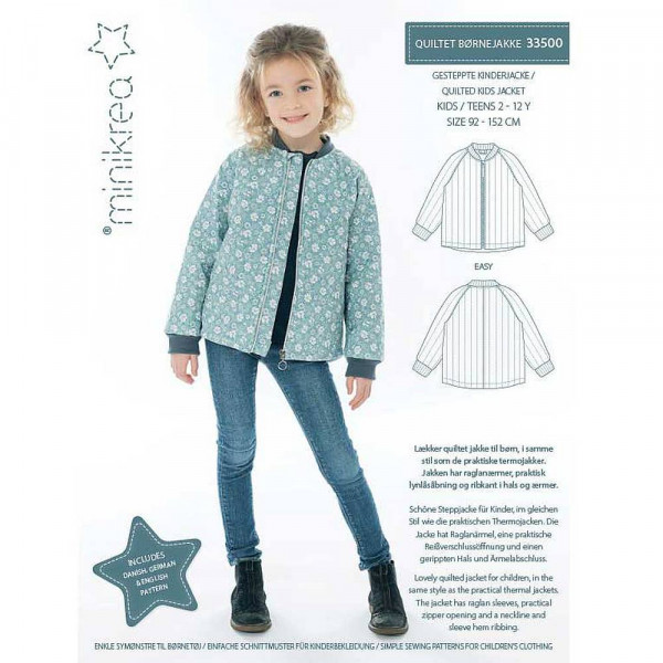 Papierschnittmuster 33500 "Gesteppte Kinderjacke" von minikrea 2 - 12 Jahre (Gr. 92 - 152)