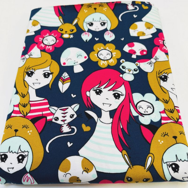 50cm Bomuldsjersey "Pige" blå