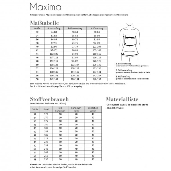 Snitmønster Kjole “Maxima“ Dame str 32 - 58