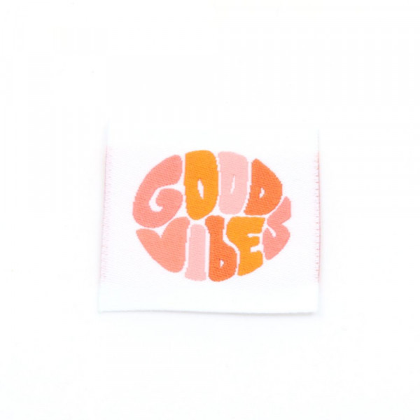 Vævet etiket "Good Vibes" 30 x 30 mm