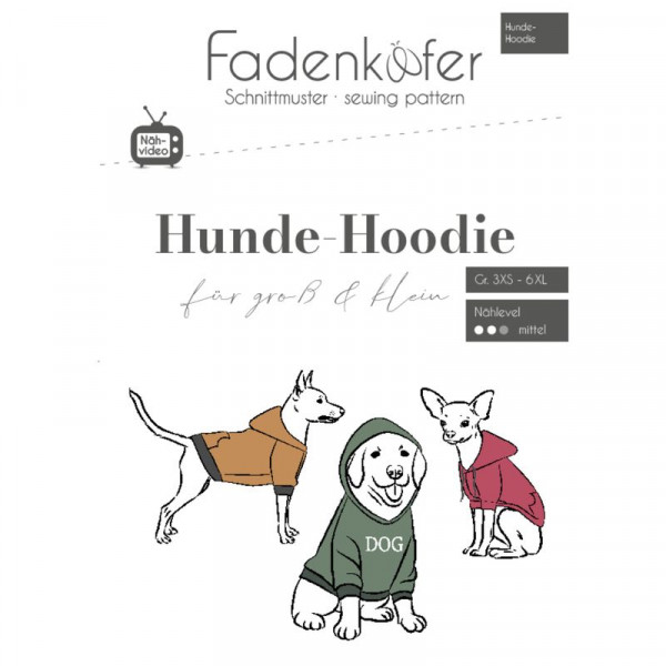 Papirmønster til hunde-hoodie str. 3XS - 6XL
