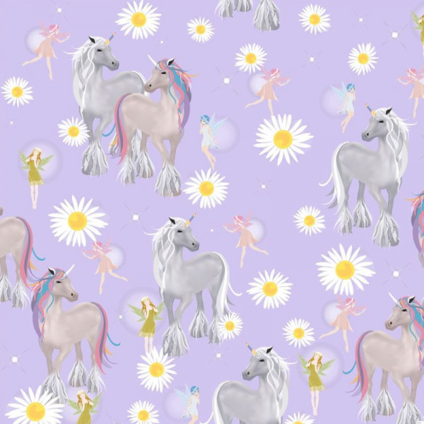 Bomuldsjersey "Enhjørninger og elvere"