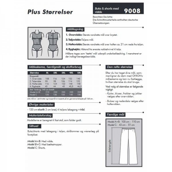 Snitmønster Onion 9008 "Buks & shorts med vidde" str XL - 5 XL