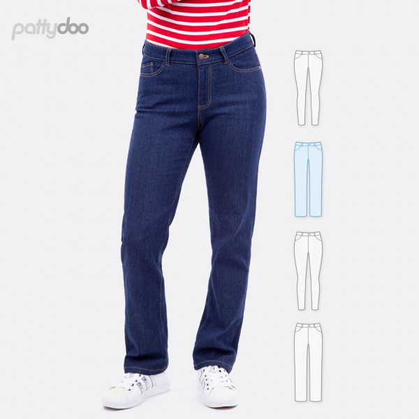 Snitmønster Dame Jeans regular waist "1 & 2" by pattydoo str 32 - 54