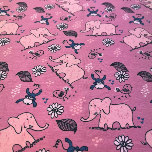 Bomuldsjersey “Min lille elefant“ rosa