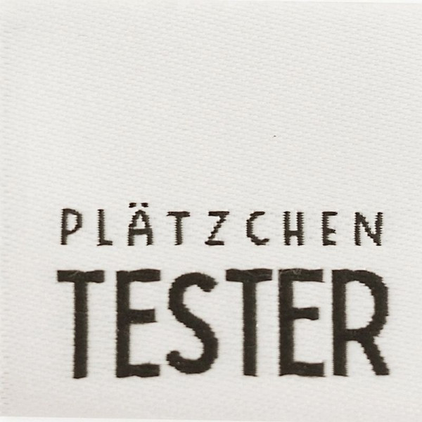 Vævede stofmærker "Plätzchentester" 25 x 25 mm