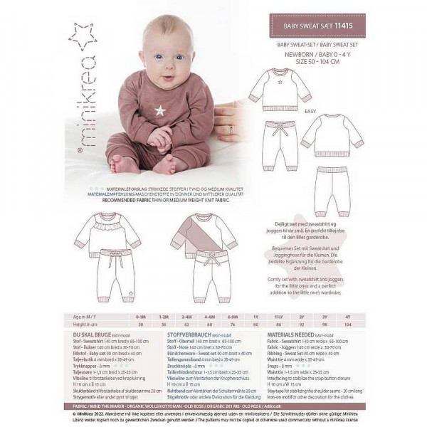 Papierschnittmuster 11415 "Baby Sweat Set" von minikrea Größe 0 - 4 Jahre (50 - 104 cm)