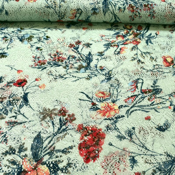 Stoff für luftige Tücher - mint mit Blumen