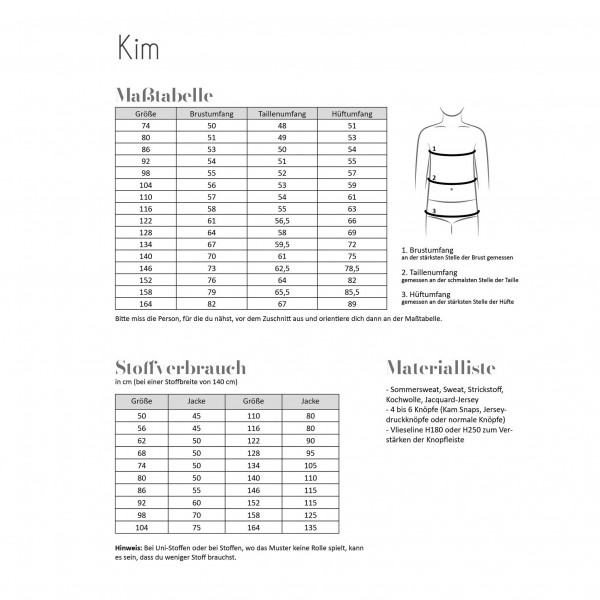 Snitmønster Jakke “Kim“ Kids str. 50 - 164