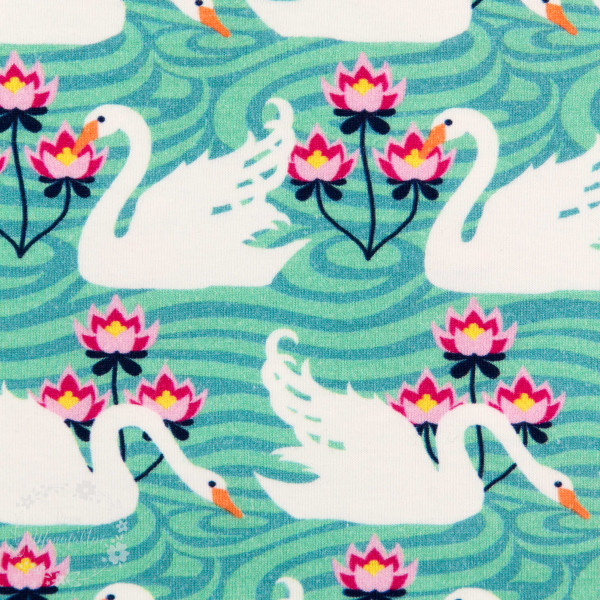 Bomuldsjersey Flora Svane smaragd