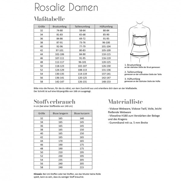 Snitmønster Bluse "Rosalie" Damen str 32 - 58