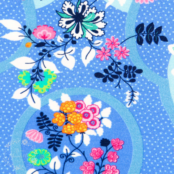 Bomuldsjersey Flora Blomsterdråber blå 2