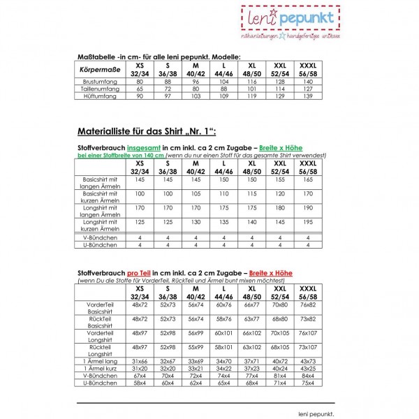 Snitmønster LeniPePunkt 50 "SHIRT.Nr1" str XS - XXXL